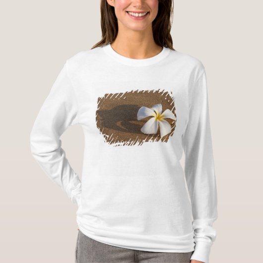 アメリカ、ハワイ、マウイ島の砂浜のプルメリア Tシャツ (正面)