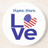 アメリカ ハート フラグ 青 LOVE 名前入り コースター (正面)