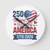 アメリカ ハート 1776 2026 七月四日 ラウンド壁時計 (正面)