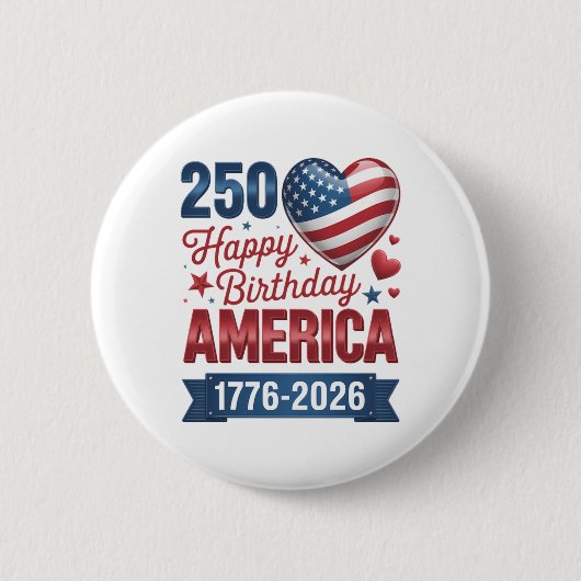 アメリカ ハート 1776 2026 七月四日 缶バッジ (正面)