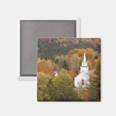 アメリカ、バーモント州の教会のある秋の風景 マグネット (正面/裏面)