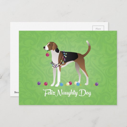 アメリカ·フォックスハウンド·フェリいけなズ·ドッグ·クリスマス シーズンポストカード (正面/裏面)