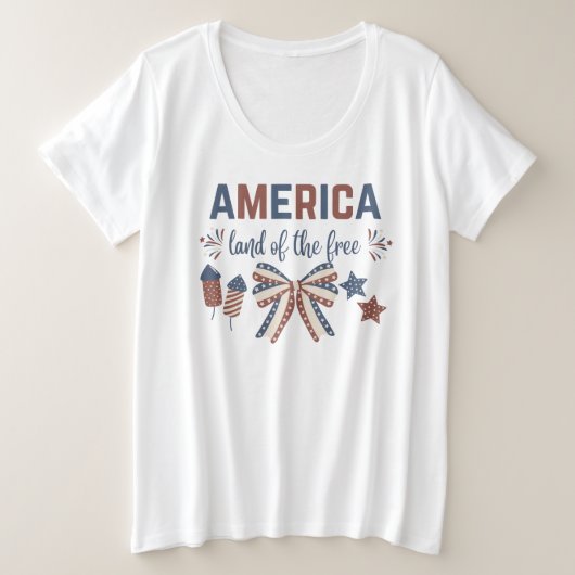 アメリカ – フリーウーマンズティーの国 プラスサイズTシャツ (デザイン正面)