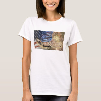 アメリカ-ブーツ及び花火 Tシャツ