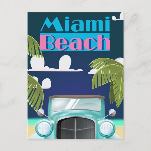 アメリカ・マイアミビーチのビンテージ旅行ポスター ポストカード (正面)
