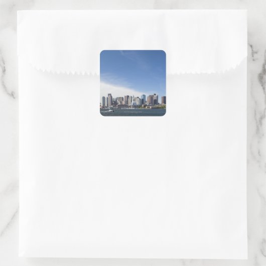 アメリカ、マサチューセッツ、ボストン、シティのスカイライン スクエアシール (バッグ)