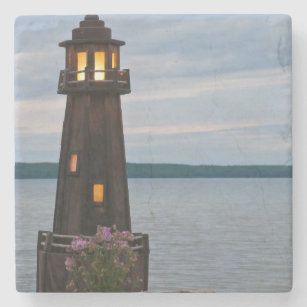 アメリカ、ミシガン。ヤード装飾灯台 ストーンコースター