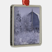 アメリカ、ミシガン、ロチェスターヒルズ。スノーブルー メタルオーナメント (右)