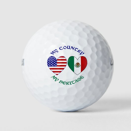 アメリカ メキシコ国旗 ハート 私の国 私の誇り ゴルフボール (正面)
