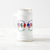 アメリカ メキシコ国旗 ハート 私の国 私の誇り ビールジョッキ (正面左)
