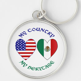 アメリカ メキシコ 国旗 ハート 私の国 私のルーツ  キーホルダー