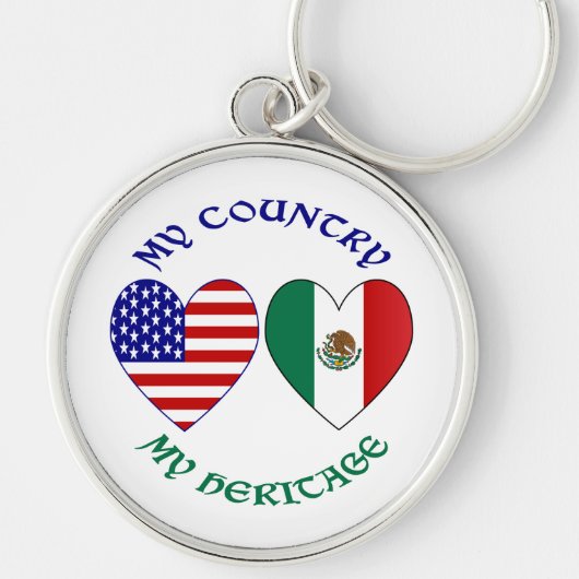 アメリカ メキシコ 国旗 ハート 私の国 私のルーツ キーホルダー (正面)