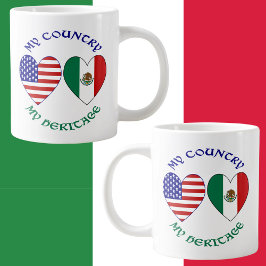 アメリカ メキシコ 国旗 ハート 私の国 私のルーツ  ジャンボコーヒーマグカップ