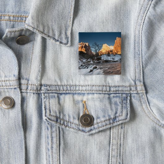 アメリカ、ユタ、ジオン国立公園。山の日の出 缶バッジ (インサイチュ)