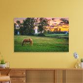 アメリカ、レキシントン、ケンタッキー。日の暮れ時に一頭の馬 キャンバスプリント (インサイチュ (リビング))