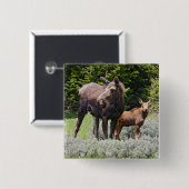 アメリカ、ワイオミング、ビグーン山脈、ムース・アルケス 缶バッジ (正面&裏面)