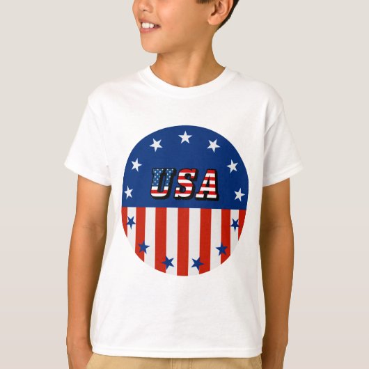 アメリカ - 円の中の星とアメリカ国旗 Tシャツ (正面)