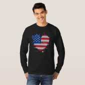 アメリカ 愛 国旗 USA ハート 7月4日 アメリカン P Tシャツ (正面フル)