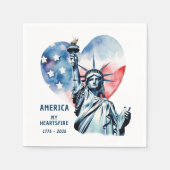 アメリカ 我らのハートの炎 1776-2026 愛国 スタンダードカクテルナプキン (正面)