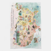 アメリカ |水彩図解入りの、写真付きのUSAの地図 キッチンタオル (縦)