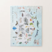 アメリカ |水彩図解入りの、写真付きのUSAの地図 ジグソーパズル (縦)