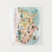 アメリカ |水彩図解入りの、写真付きのUSAの地図 タペストリー (正面)