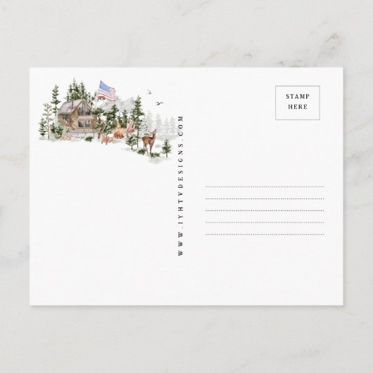 アメリカ |水彩図解入りの、写真付きのUSAの地図 ポストカード (裏面)