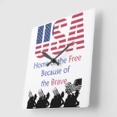 アメリカ – 無料の家は勇者 スクエア壁時計 (傾斜)