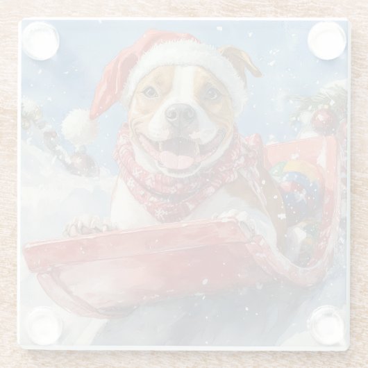 アメリカ（犬）スタッフォードインスレッジクリスマス ガラスコースター (裏面)