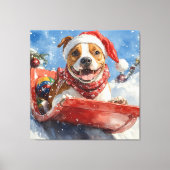アメリカ（犬）スタッフォードインスレッジクリスマス キャンバスプリント (正面)