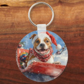 アメリカ(犬)スタッフォードインスレッジクリスマス キーホルダー (正面)