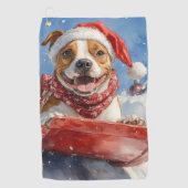 アメリカ（犬）スタッフォードインスレッジクリスマス ゴルフタオル (正面)
