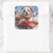 アメリカ（犬）スタッフォードインスレッジクリスマス スクエアシール (バッグ)