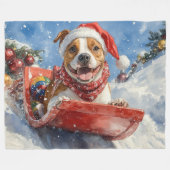 アメリカ(犬)スタッフォードインスレッジクリスマス フリースブランケット (正面(横))