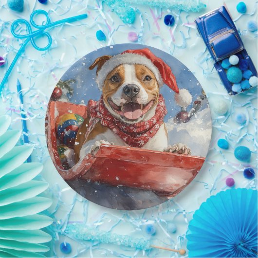 アメリカ（犬）スタッフォードインスレッジクリスマス ペーパープレート (パーティー)