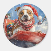 アメリカ(犬)スタッフォードインスレッジクリスマス マグネット (正面)