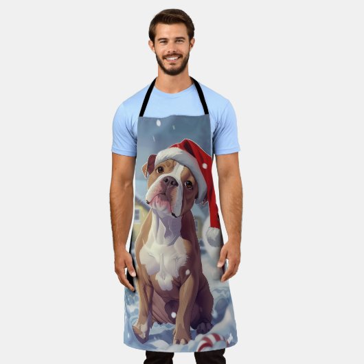 アメリカ（犬）スタッフォードウィンターワンダーランドクリスマス エプロン (着用した状態)