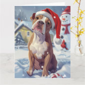 アメリカ(犬)スタッフォードウィンターワンダーランドクリスマス カード (黄色い花)