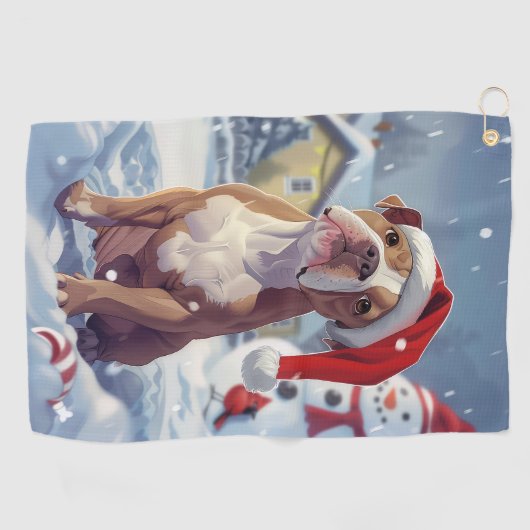 アメリカ(犬)スタッフォードウィンターワンダーランドクリスマス ゴルフタオル (横)