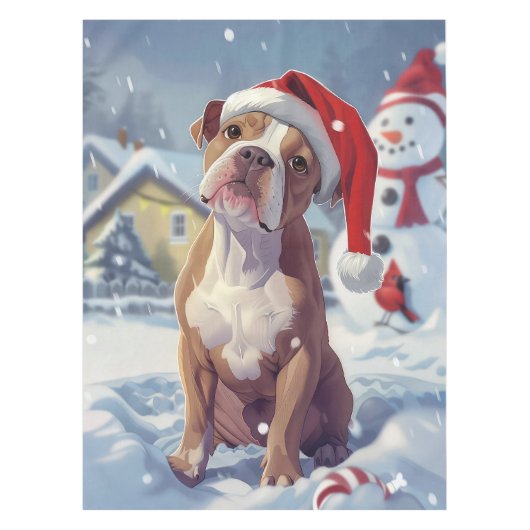 アメリカ（犬）スタッフォードウィンターワンダーランドクリスマス テーブルクロス (正面)