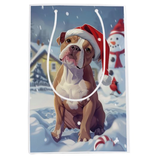 アメリカ(犬)スタッフォードウィンターワンダーランドクリスマス ミディアムペーパーバッグ (正面)