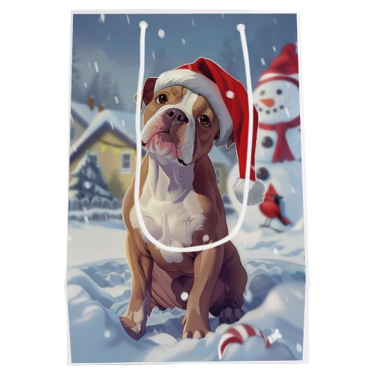 アメリカ(犬)スタッフォードウィンターワンダーランドクリスマス ミディアムペーパーバッグ (裏面)