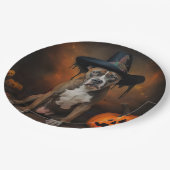 アメリカ（犬）スタッフォードカボチャンスハロウィンホラー ペーパープレート (アングル)