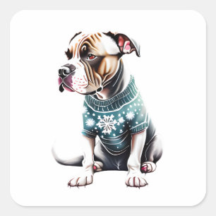 アメリカ(犬)スタッフォードクリスマスセーターのステッカー スクエアシール
