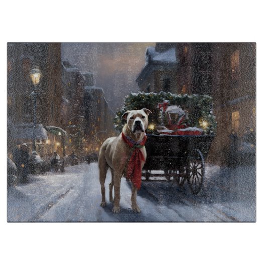 アメリカ（犬）スタッフォードクリスマスフェスティバルシーズン カッティングボード (正面)