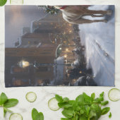 アメリカ（犬）スタッフォードクリスマスフェスティバルシーズン キッチンタオル (折り畳み)