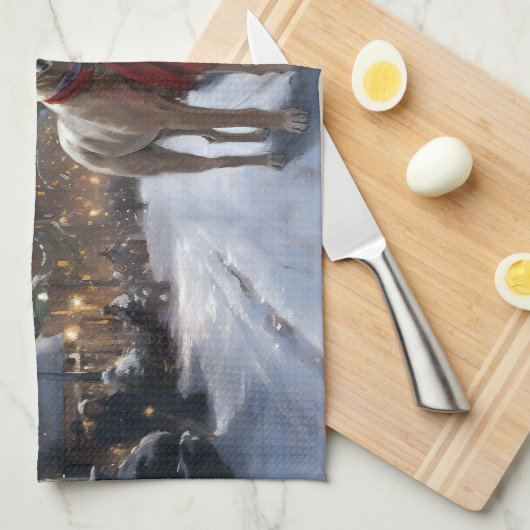 アメリカ(犬)スタッフォードクリスマスフェスティバルシーズン キッチンタオル (四つ折り)