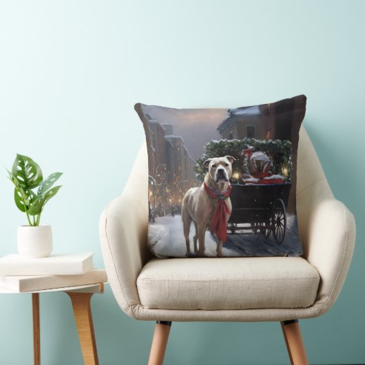 アメリカ(犬)スタッフォードクリスマスフェスティバルシーズン クッション (椅子)
