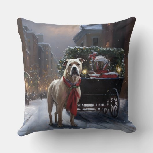 アメリカ(犬)スタッフォードクリスマスフェスティバルシーズン クッション (裏面)