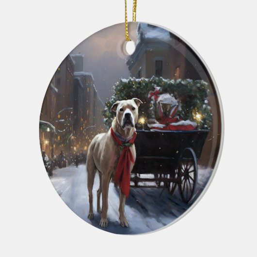 アメリカ（犬）スタッフォードクリスマスフェスティバルシーズン セラミックオーナメント (左)